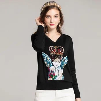 Fashion Casual Sweater Women's High Quality Elegant Angel Beading Black Pullovers Tops Female wool Sweaters
Fashion Casual Sweater Women's High Quality Elegant Angel Beading Black Pullovers Tops Female wool Sweaters