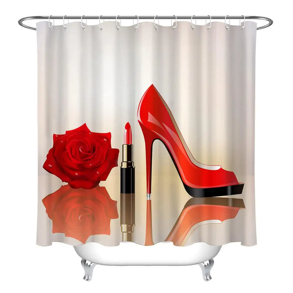72‘’ Red High Heels Lipstick Rose Bathroom Shower Curtain Set Waterproof Polyester With 12pcs Hooks For Bathtub Decor
72‘’ Red High Heels Lipstick Rose Bathroom Shower Curtain Set Waterproof Polyester With 12pcs Hooks For Bathtub Decor