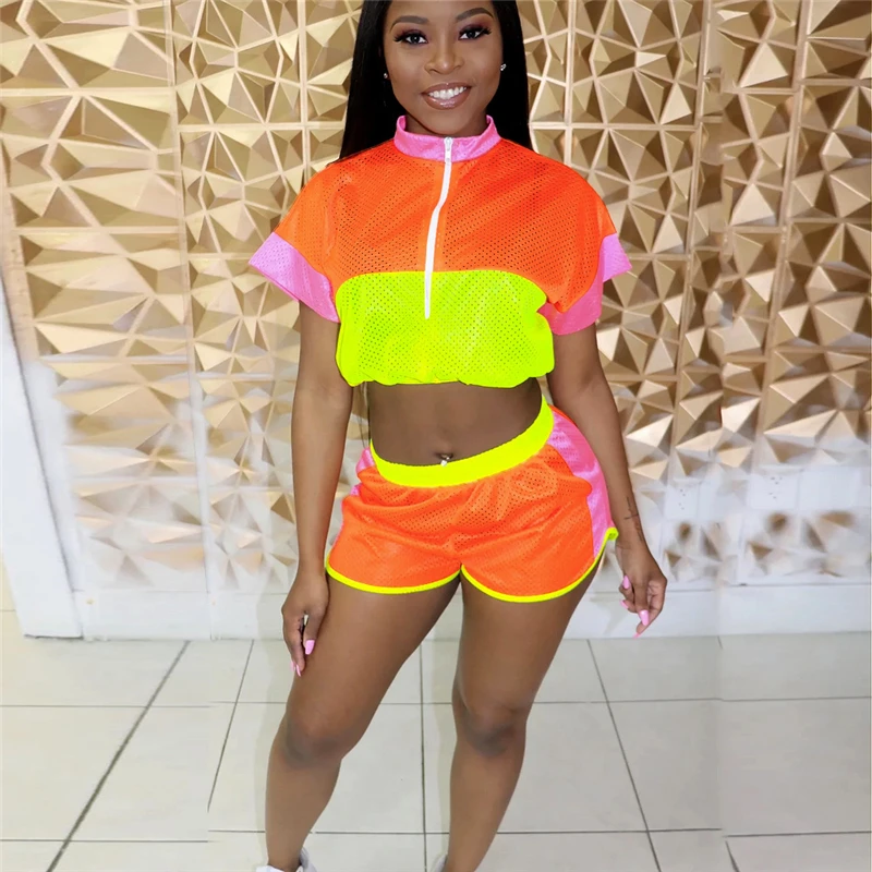 Adogirl Color Patchwork Breathable Women Tracksuit Summer Two Piece Set Zipper Short Sleeve Crop Top Shorts Outdoor Outfits
Adogirl Color Patchwork Breathable Women Tracksuit Summer Two Piece Set Zipper Short Sleeve Crop Top Shorts Outdoor Outfits