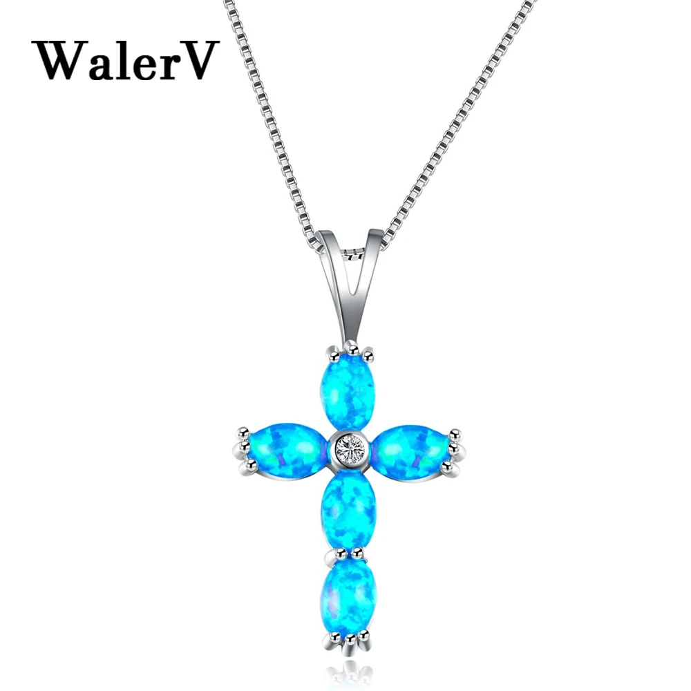 WalerV Vintage Blue Fire Imitation Opal Cross Pendant Necklaces For Women High Quality 925 Sterling Silver Belief Christian Gift
WalerV Vintage Blue Fire Imitation Opal Cross Pendant Necklaces For Women High Quality 925 Sterling Silver Belief Christian Gift