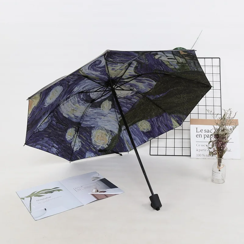 Black Rubber Van Gogh Sunshine Umbrella 3 Folding Sunscreen Shade Customized Logo Advertising Woman Fresh Anti Uv Windproof
Black Rubber Van Gogh Sunshine Umbrella 3 Folding Sunscreen Shade Customized Logo Advertising Woman Fresh Anti Uv Windproof