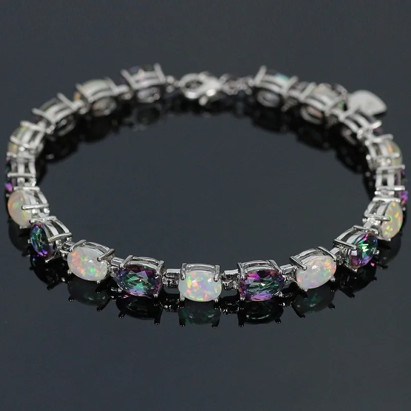 

JLB-052 Trendy Precious Fire Opal Gem & Purple Crystal Bracelets for Women Elegant Jewelry Best Gift for Lovers