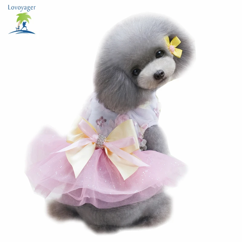 

Summer Pet Dress Tutu Dog Dresses Pet Princess Lace Wedding Clothing Rose Bow Skirt for Small Dogs Teddy Clothing Lovoyager