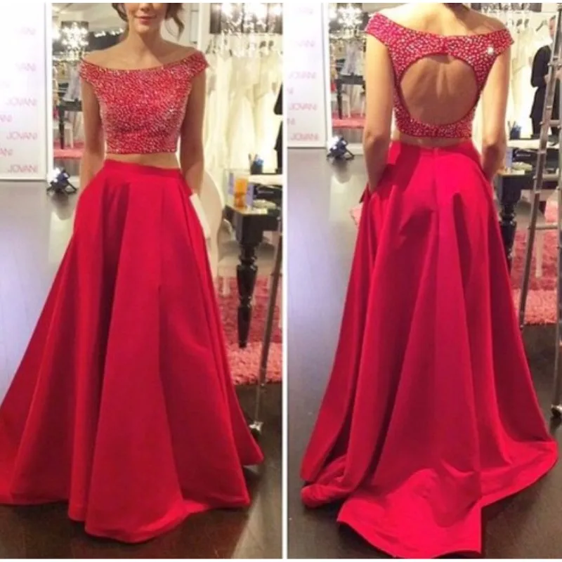 2017 New Two Piece Prom Dresses Long Red Bbeaded O-Neck vestidos de baile Formal Evening Party Gowns Open Back
2017 New Two Piece Prom Dresses Long Red Bbeaded O-Neck vestidos de baile Formal Evening Party Gowns Open Back
