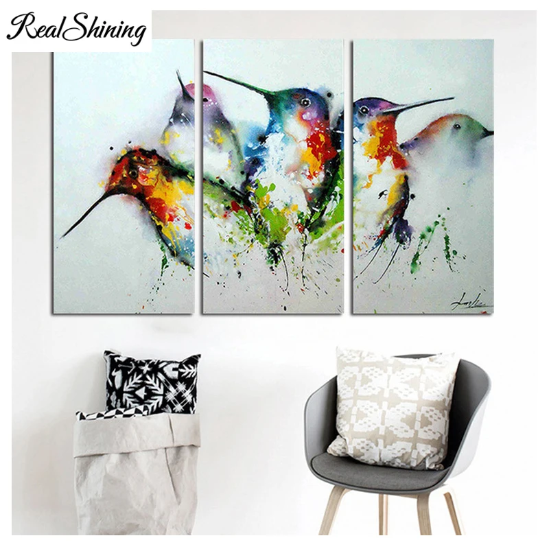 Square Round Resin Drill 5D DIY Diamond Painting Hummingbirds Brothers 3Pc Embroidery Mosaic Cross Stitch FS5448 | Дом и сад