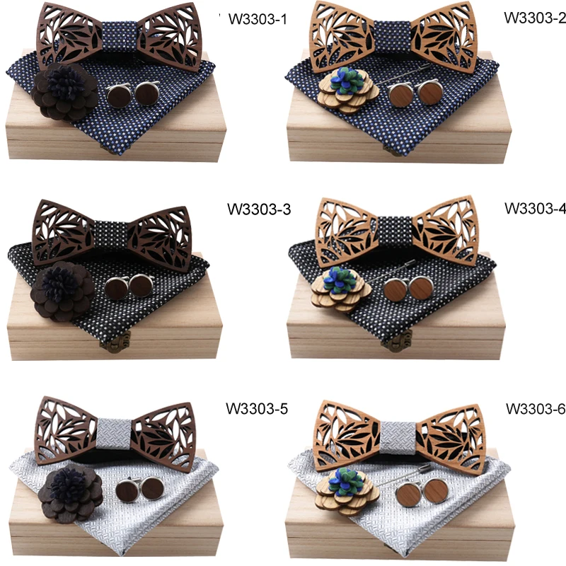 Wooden Bow Tie Handkerchief Set Men's Bowtie Wood Hollow carved cut out Floral design with wooden box For Wedding Party
Wooden Bow Tie Handkerchief Set Men's Bowtie Wood Hollow carved cut out Floral design with wooden box For Wedding Party