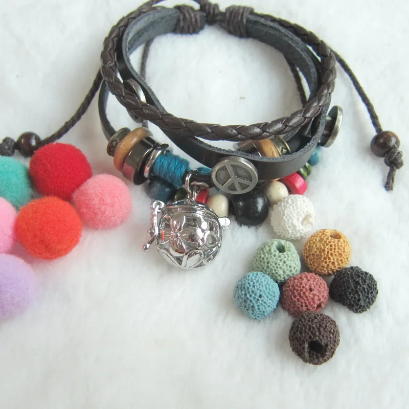 Handmade Multi Bead Charms DIY Lava Bead and Felt Balls Essential Oil Diffuser Locket Pendant Leather Bracelet
Handmade Multi Bead Charms DIY Lava Bead and Felt Balls Essential Oil Diffuser Locket Pendant Leather Bracelet