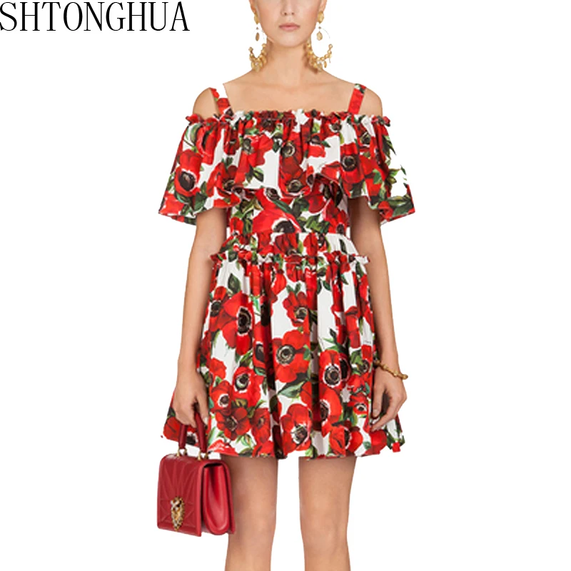 SHTONGHUA Off Shoulder Holiday Beach Women Dress Runway Summer Floral Print Ruffles Dress Sweet Halter Ball Gown Mini Vestidos
SHTONGHUA Off Shoulder Holiday Beach Women Dress Runway Summer Floral Print Ruffles Dress Sweet Halter Ball Gown Mini Vestidos