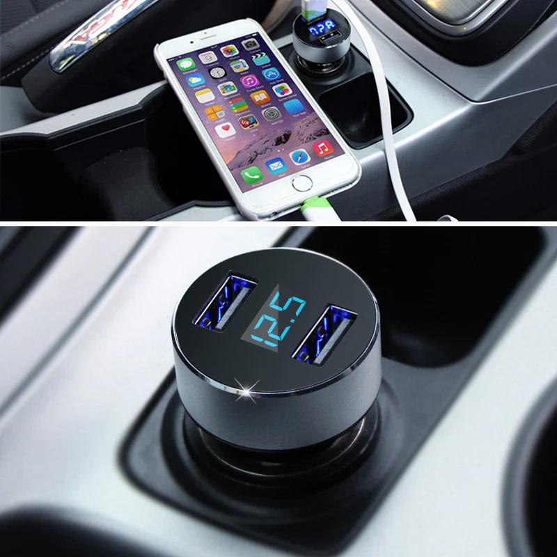JX-LCLYL Dual USB DC 5V 3.1A Car Charger Adapter Voltmeter For iPhone Samsung Blue