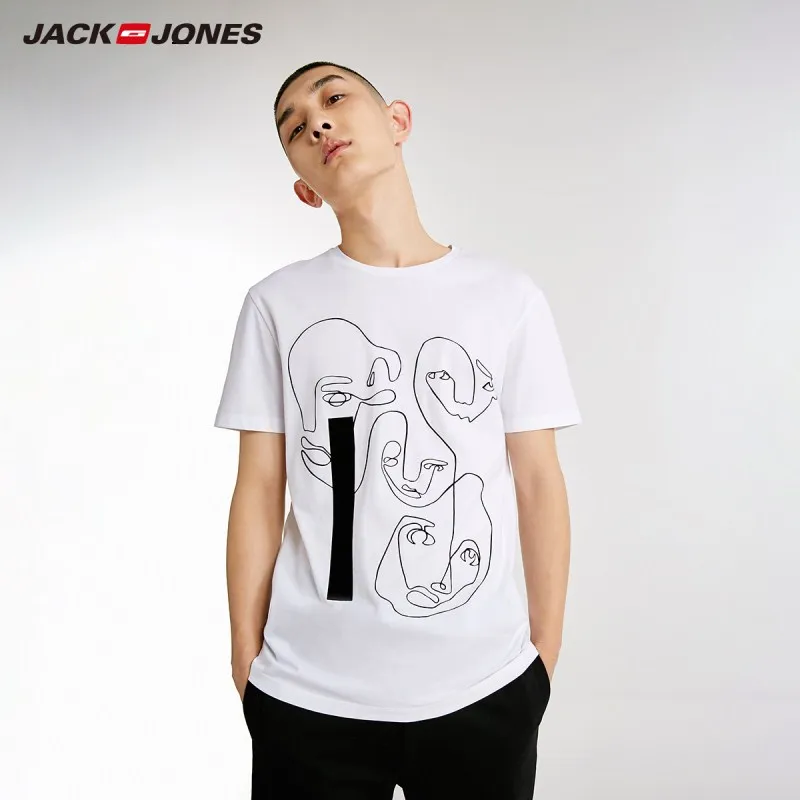 JackJones Мужская Осенняя футболка с короткими рукавами из 100% хлопка абстрактным