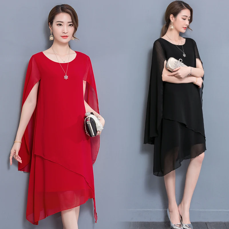 Women Chiffon Dress Plus Size Loose Show Slim Solid Color Elegant Dress Female Red Black Casual Style Temperament Fashion Dress
Women Chiffon Dress Plus Size Loose Show Slim Solid Color Elegant Dress Female Red Black Casual Style Temperament Fashion Dress