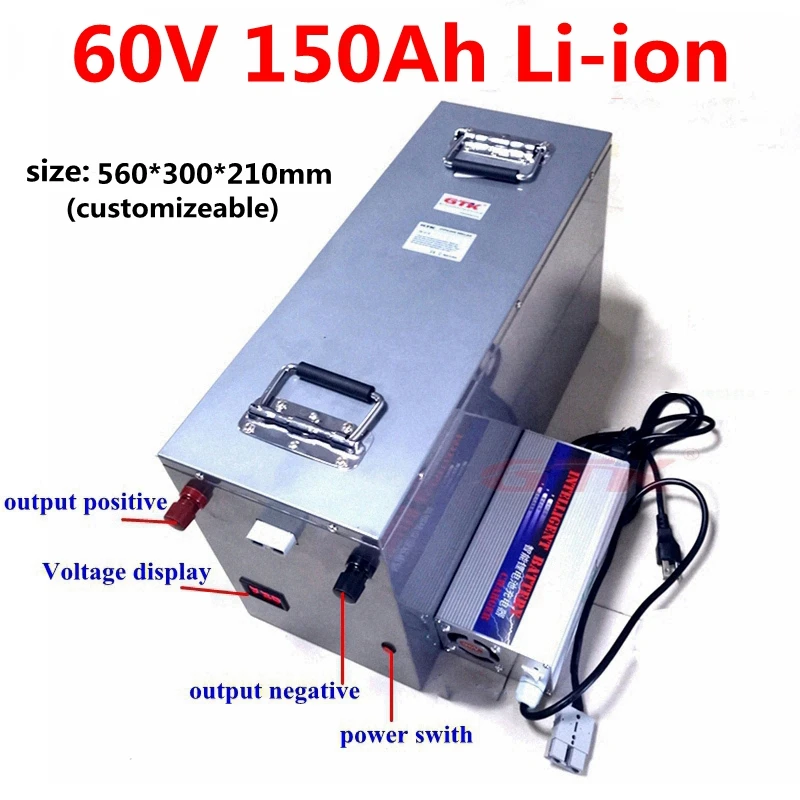 Waterproof 60V 150Ah 130Ah 120Ah 100Ah lithium-ion battery pack with 100A BMS for motorcycle energy storage solar++10A charger
Waterproof 60V 150Ah 130Ah 120Ah 100Ah lithium-ion battery pack with 100A BMS for motorcycle energy storage solar++10A charger