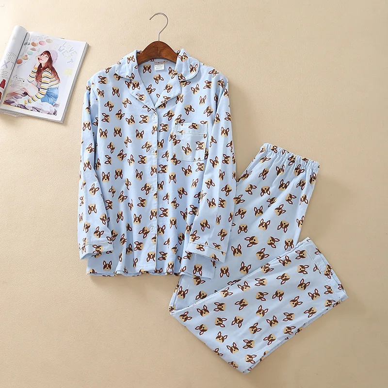 New Women Print Cartoon Dog Womens Long Sleeve Cotton Pajamas Sets Warm Ladies Sleepwear Turn Down Collar Style Home Clothing
New Women Print Cartoon Dog Womens Long Sleeve Cotton Pajamas Sets Warm Ladies Sleepwear Turn Down Collar Style Home Clothing