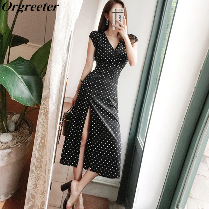 New Arrival 2019 Summer Korean Elegant Short Sleeve V-neck Dot Print Slim Dress Sexy Split Party Mid-calf Dress Vestidos
New Arrival 2019 Summer Korean Elegant Short Sleeve V-neck Dot Print Slim Dress Sexy Split Party Mid-calf Dress Vestidos