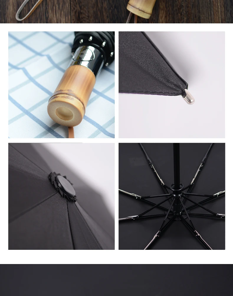 New Bamboo Automatic Three Folding Umbrella For Women Anti Uv Black Coating Sunny And Rainy Umbrella Rain Women Male Chinese (8)