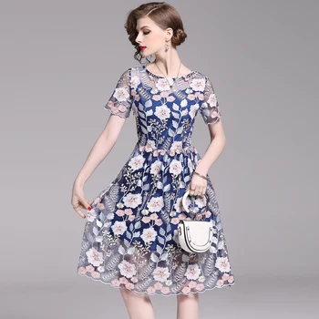 HAMALIEL Brand Mesh Dress 2019 Summer Women Short Sleeve Flowers Embroidery Tulle A Line Dress High Quality Party Knee Vestidos
HAMALIEL Brand Mesh Dress 2019 Summer Women Short Sleeve Flowers Embroidery Tulle A Line Dress High Quality Party Knee Vestidos