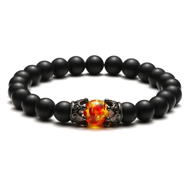 Женский стрейчевый браслет с шармом короной Energy Beads Магнитный гематит лава камня