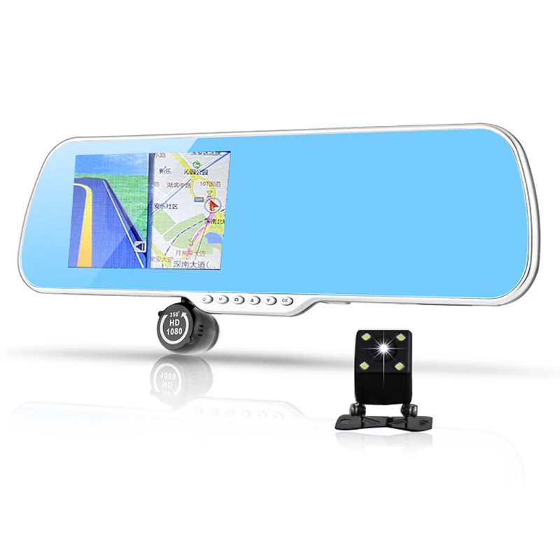 Car Rearview Mirror Video Recorder Android 4.4 OS 5.0-inch Touch Screen ROM 16GB FHD 1080P Camera Wi-Fi