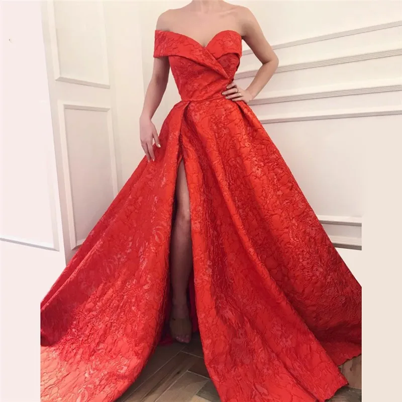 Vestidos De Festa Red Lace Evening Gown Formal Dress robe de soiree Sexy Slit Evening Gowns A Line Long abiye abendkleider 2018
Vestidos De Festa Red Lace Evening Gown Formal Dress robe de soiree Sexy Slit Evening Gowns A Line Long abiye abendkleider 2018