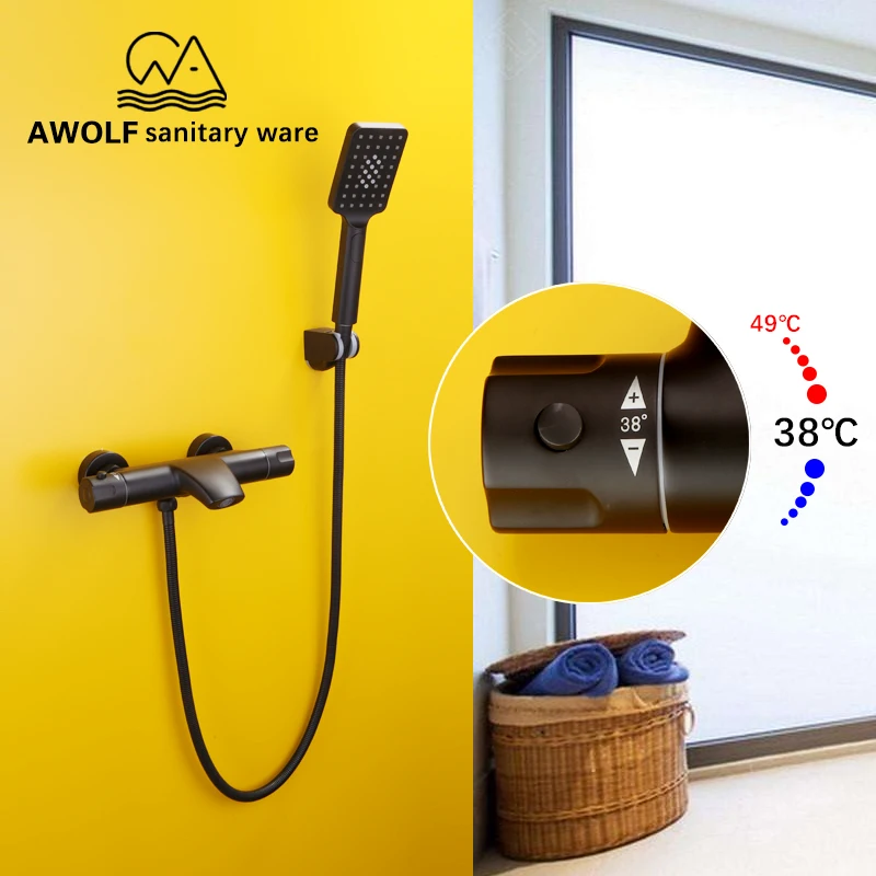 Modern Bathroom Bathtub Faucet Smart Thermostatic Simple Shower Set Black Color Wall Mounted Bath Mixer Tap Cold & Hot AH3016
Modern Bathroom Bathtub Faucet Smart Thermostatic Simple Shower Set Black Color Wall Mounted Bath Mixer Tap Cold & Hot AH3016