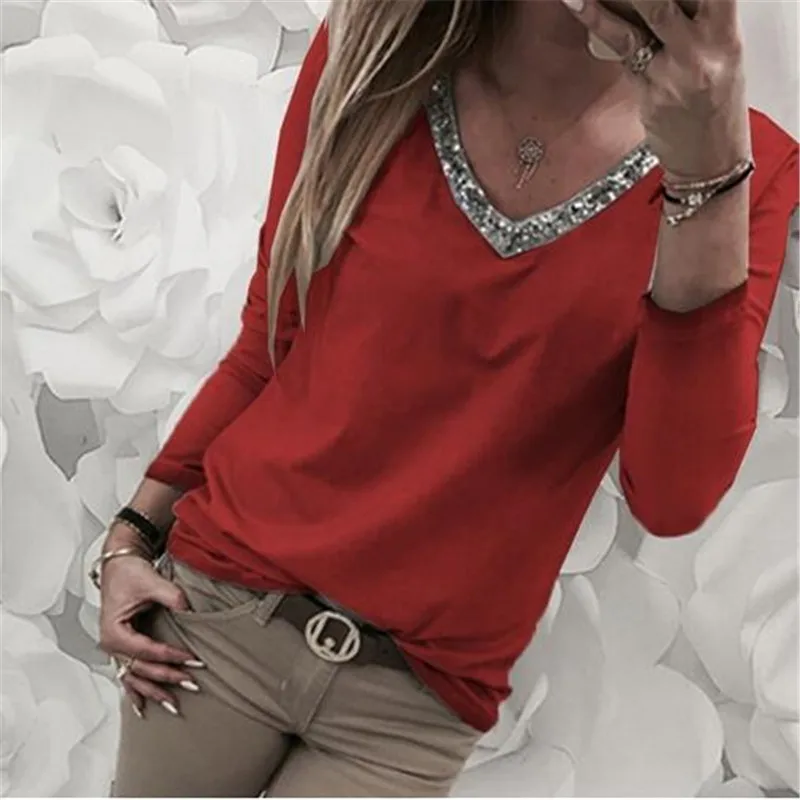 2019 New Spring v-neck Sequined women Long Sleeve T-shirt tops Casual Patchwork Loose Tops shirts Plus Size S-5XL
2019 New Spring v-neck Sequined women Long Sleeve T-shirt tops Casual Patchwork Loose Tops shirts Plus Size S-5XL