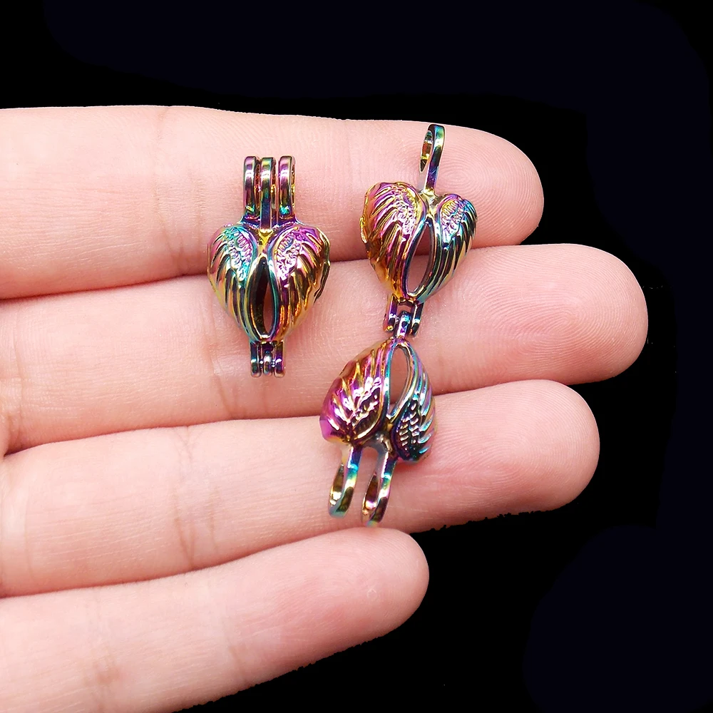5pcs Rainbow Colorful Love Heart Wing Pearl Cage Lava Bead Cage Pendant Diffuser Lockets for Oyster Akoya Pearl Jewelry Making
5pcs Rainbow Colorful Love Heart Wing Pearl Cage Lava Bead Cage Pendant Diffuser Lockets for Oyster Akoya Pearl Jewelry Making