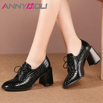 ANNYMOLI High Heels Women Pumps Patent Leather Chunky High Heels Shoes Lace Up Square Toe Shoes Female New Autumn Big Size 33-43
ANNYMOLI High Heels Women Pumps Patent Leather Chunky High Heels Shoes Lace Up Square Toe Shoes Female New Autumn Big Size 33-43