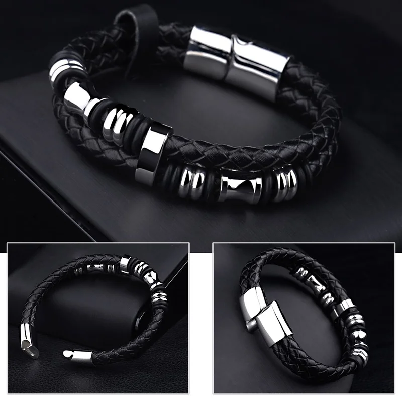 Shuyanly Vintage Jewerly Men's Genuine Leather Bracelet Stainless Steel Magnetic Buckle Black Wrist Cuff Bangle
Shuyanly Vintage Jewerly Men's Genuine Leather Bracelet Stainless Steel Magnetic Buckle Black Wrist Cuff Bangle
