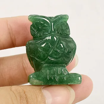 

55-65mm 1pcs Natural quartz crystal green dongling jade carving owl statue handicraft. Animal statue
