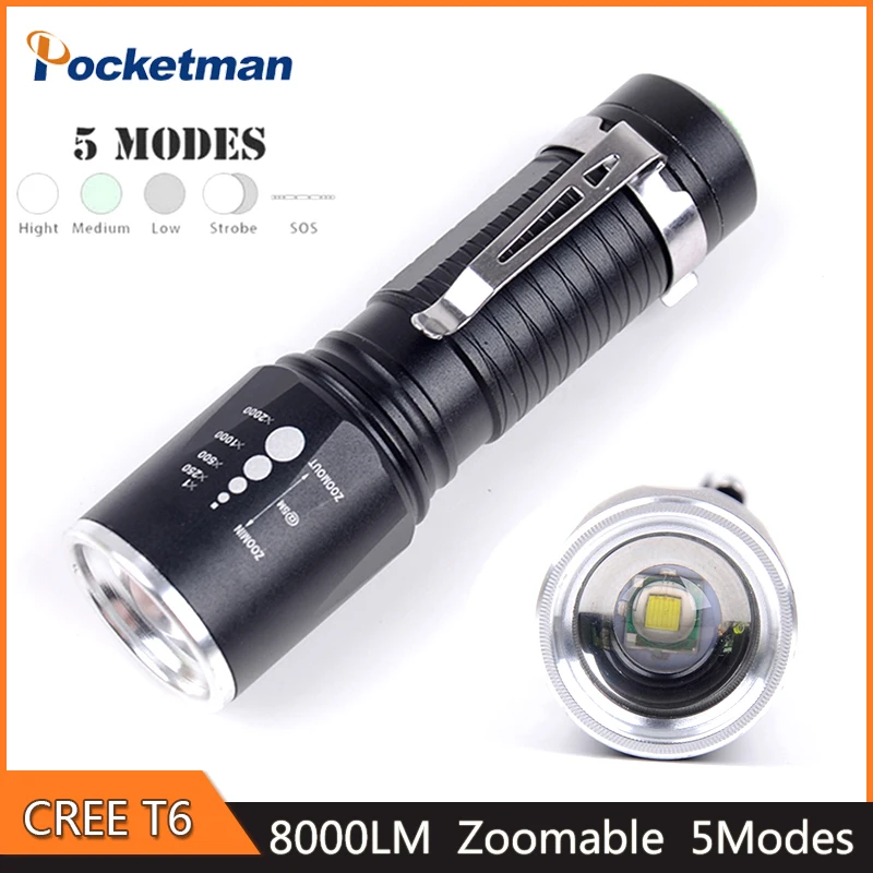 Z20 8000Lumens Powerful Zoomable XM-L T6 Flashlight 5Modes Torch Tactical Flashlight Aluminum 18650 or AAA Battery
Z20 8000Lumens Powerful Zoomable XM-L T6 Flashlight 5Modes Torch Tactical Flashlight Aluminum 18650 or AAA Battery