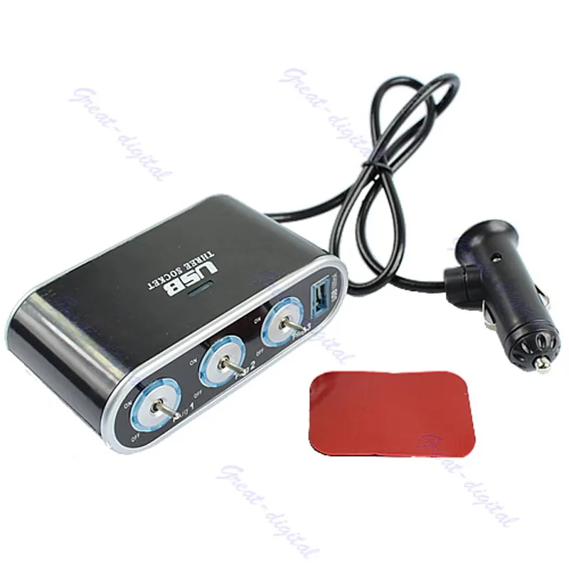 2pcs/lot 3-Way Car Cigarette Lighter three Socket Splitter DC 12V +USB charger supply and Triple socket
2pcs/lot 3-Way Car Cigarette Lighter three Socket Splitter DC 12V +USB charger supply and Triple socket