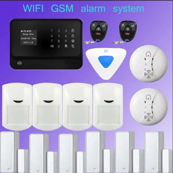 Multilingual wireless security gsm home house burglar intruder alarm with smoke detector APP Control +Wireless indoor siren