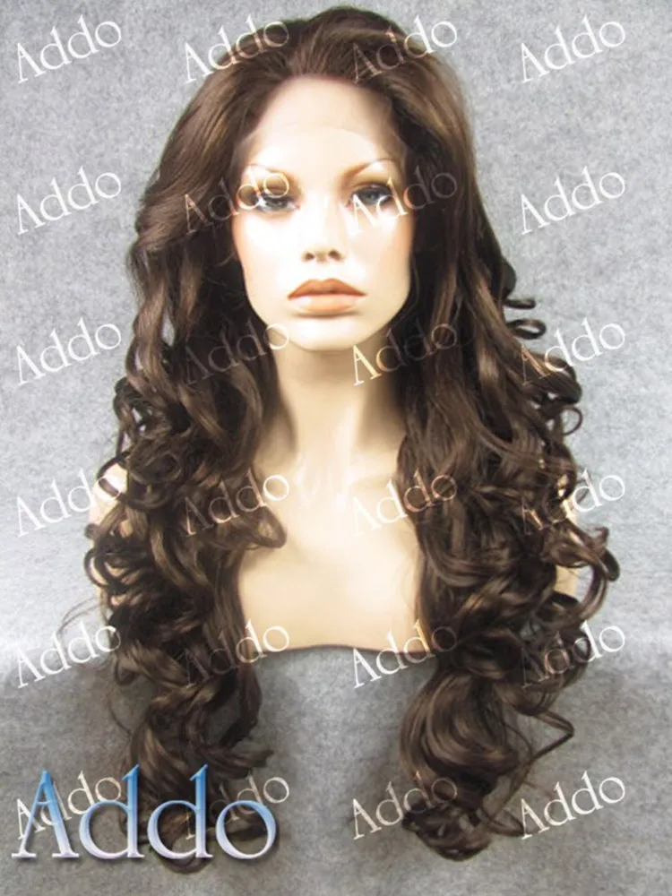 Grand Long Brown Female Wavy Lace Front Hair Wig heating resistant cheap wigs on sale