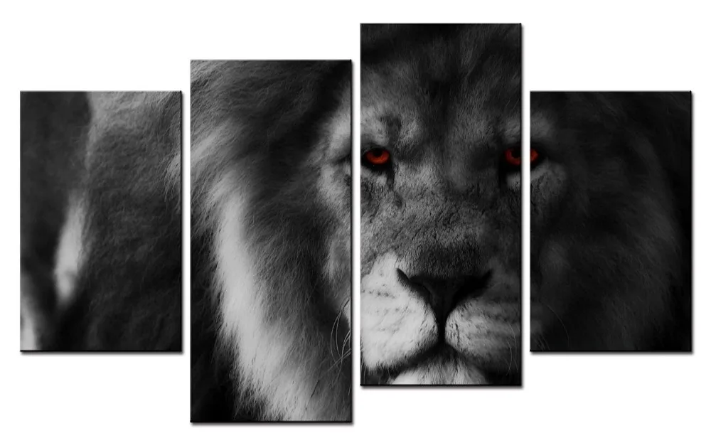 

4 фотографии Лев, рисунок на холсте HD печать животное группа украшения дома Настенная картина для гостиной Декорация