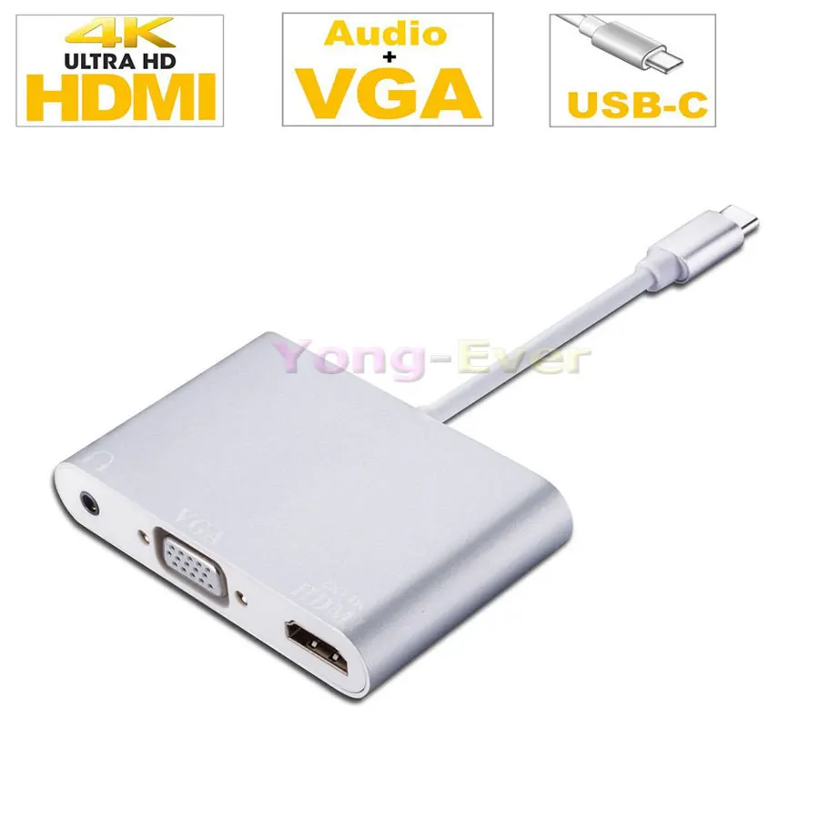 Переходник с Type C на HDMI 4K x 2K VGA + внешний адаптер UHD аудиовыходом для 2016 нового MacBook