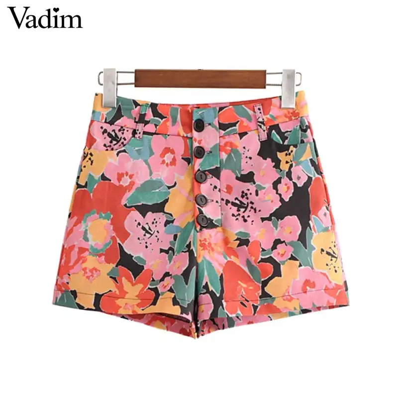 Vadim women sweet floral shorts solid black pockets buttons shorts lady summer casual wear pantalones cortos DK418
Vadim women sweet floral shorts solid black pockets buttons shorts lady summer casual wear pantalones cortos DK418