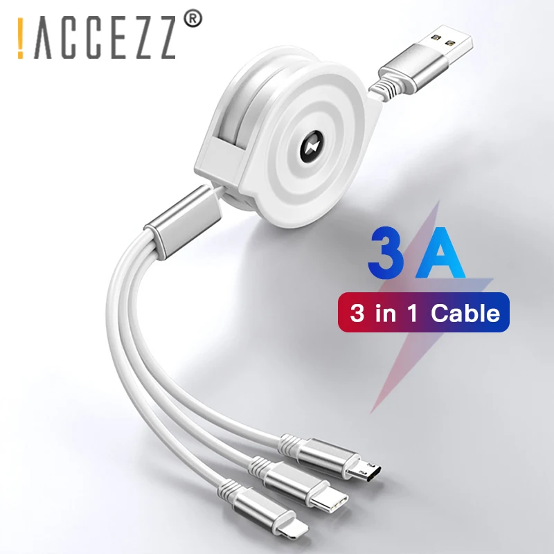 ! ACCEZZ 3 в 1 Выдвижной USB кабель 3A Быстрая зарядка для iPhone XS XR Micro Type C Регулируемый