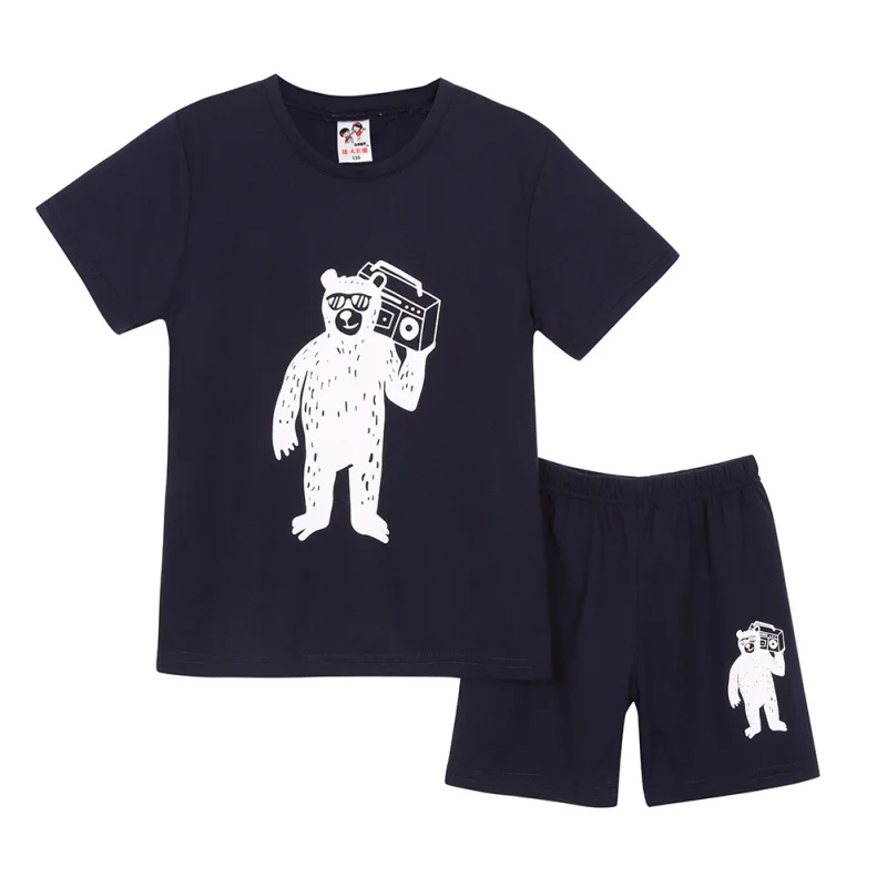 Children's Boys and Girls Printing Patterns Short-sleeved Shorts Hot Fashion Bear Pattern Suit Children's Suits