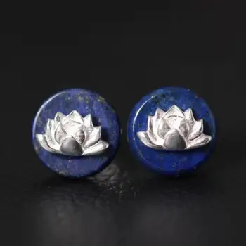 Original Design Real 925 Sterling Silver Stud Earrings Natural Lapis Inlaid Lotus Handmade Folk Style Women Jewelry
Original Design Real 925 Sterling Silver Stud Earrings Natural Lapis Inlaid Lotus Handmade Folk Style Women Jewelry