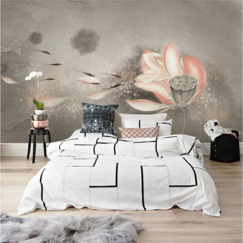 ورق حائط مع طلاء حبر صيني ورق حائط جداري ثلاثي الأبعاد للمناظر الطبيعية النهرية جينهانان أزهار الخوخ لغرفة المعيشة Wallpapers Aliexpress