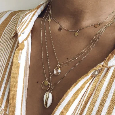 2019 Vinatge хрустальный круглый кулон с блестками в виде ракушки ожерелье для женщин