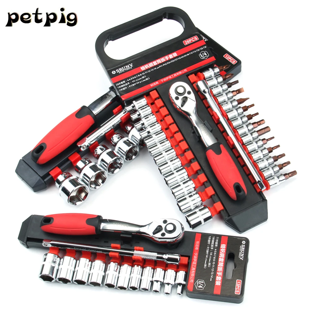 Car Repair Tool Set 22pcs 1/4 Inch Ratchet Wrench Set Hand Socket Set Released Handle and Extension Bar Tool for Car Repair
Car Repair Tool Set 22pcs 1/4 Inch Ratchet Wrench Set Hand Socket Set Released Handle and Extension Bar Tool for Car Repair