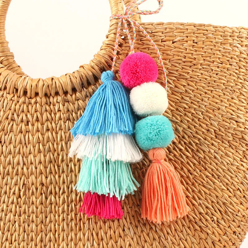 fushia ball blue tassel