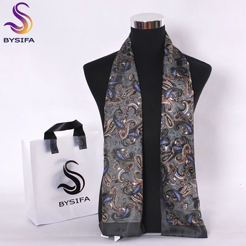 

BYSIFA Men Silk Long Scarves New Fashion 100% Pure Silk Male Paisley Silk Scarf Fashion Accessories Business Scarves 160*26cm