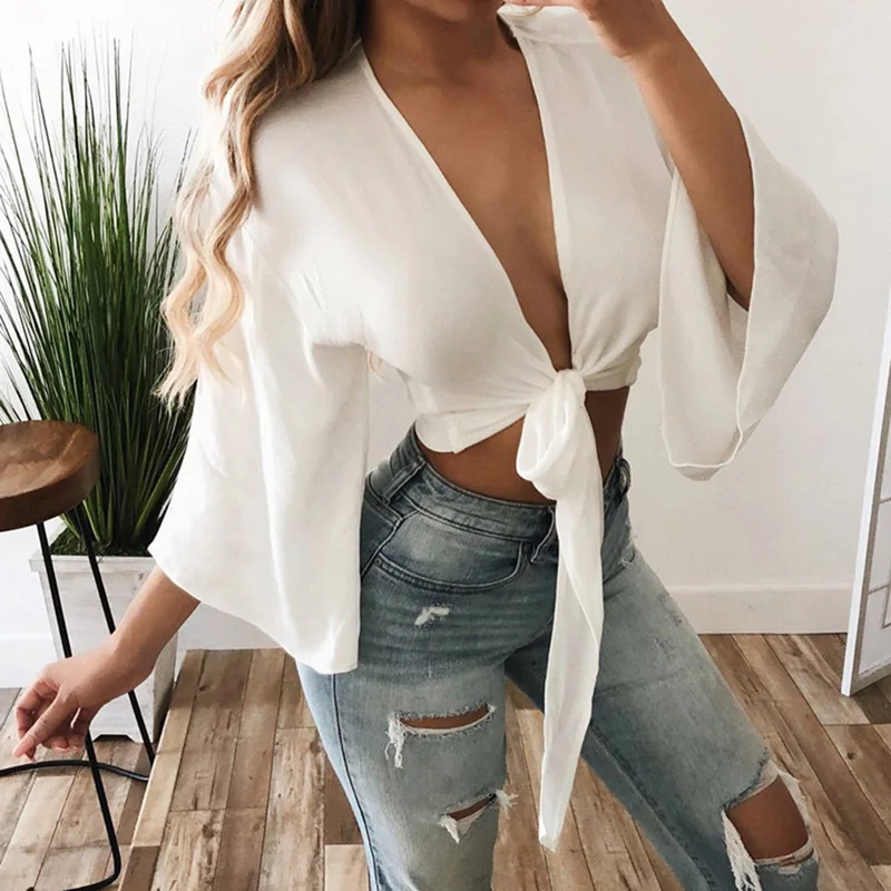 GAOKE Women 2018 Summer Crop Tops Sexy Deep V Neck Short Blouses Shirts Bow Tie Flare Sleeve Solid Female Blusas
GAOKE Women 2018 Summer Crop Tops Sexy Deep V Neck Short Blouses Shirts Bow Tie Flare Sleeve Solid Female Blusas