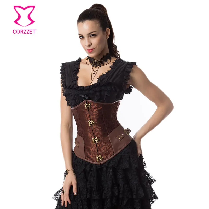 

Brown Steel Boned Corset Underbust Corsetto Steampunk Clothing Women Plus Size Corsets and Bustiers Gothic Corselet Corpete Sexy