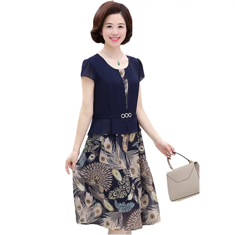 Middle-aged Mum Costume Summer Dress New Print Elegant Fake Two-piece Chiffon Dress Slim Elbise Plus Size 5XL Women Dress f476
Middle-aged Mum Costume Summer Dress New Print Elegant Fake Two-piece Chiffon Dress Slim Elbise Plus Size 5XL Women Dress f476