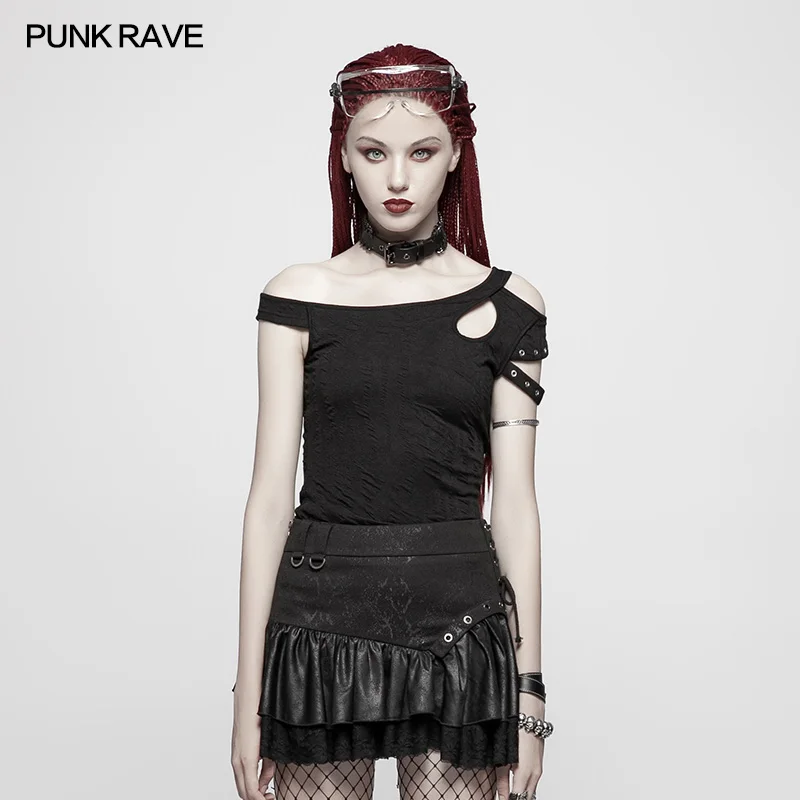PUNK RAVE Women Casual Daily Short Sleeve T-shirt Fashion Personality Gothic Strapless Women T-Shirt Korean Style Summer T-shirt
PUNK RAVE Women Casual Daily Short Sleeve T-shirt Fashion Personality Gothic Strapless Women T-Shirt Korean Style Summer T-shirt