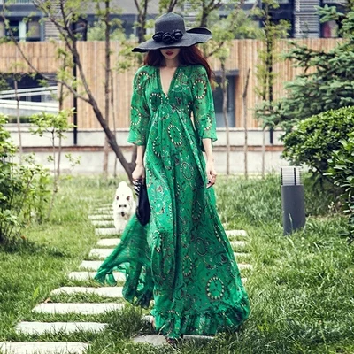 Women Summer Chiffon Print V neck Dress Sundress Mori Girl Vintage High Waist Plus Size Bohemia Boho Beach Holiday Party Dress
Women Summer Chiffon Print V neck Dress Sundress Mori Girl Vintage High Waist Plus Size Bohemia Boho Beach Holiday Party Dress