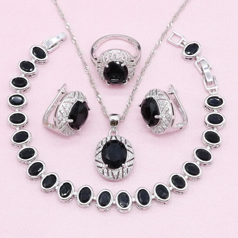 925 Silver Bridal Jewelry Sets for Women Black Cubic Zirconia Bracelet Earrings Necklace Pendant Ring Birthday Gift
925 Silver Bridal Jewelry Sets for Women Black Cubic Zirconia Bracelet Earrings Necklace Pendant Ring Birthday Gift
